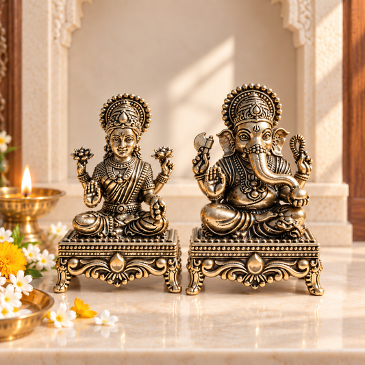 Laxmi-Ganesha - Diwali Edition - Ashtadatu White Brass